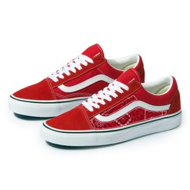 Red Old Skool Shoes x Red Bandana Pattern Custom Handmade Shoes By Patch Collection
