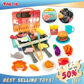 Talgic BBQ Grill Toy Set  Color Changing Pretend Play ,Little Chef Play, Interactive BBQ Toy Set for Kids aged 3 4 5 6 7 8+ - Color: Pink  (23 accesssories)