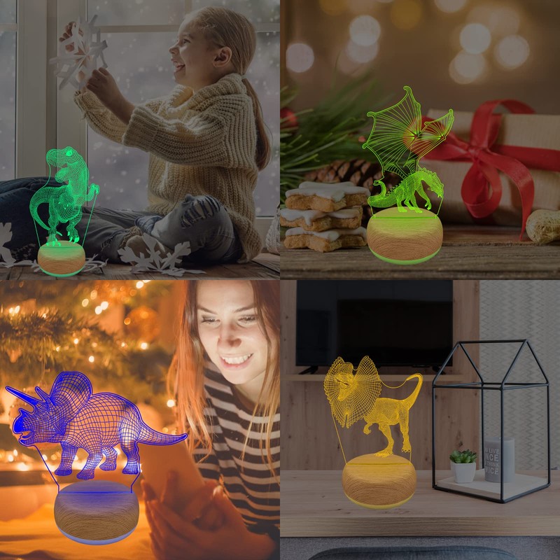 YATOSEEN Dinosaur 3D Illusion Lamp, Dinosaur Night Lights with 16
