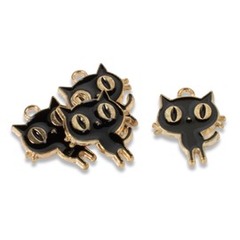 Hackberry Creek 8 Black Enamel Cat Charms - Whimsical Kitty Charms - DIY Jewelry Making