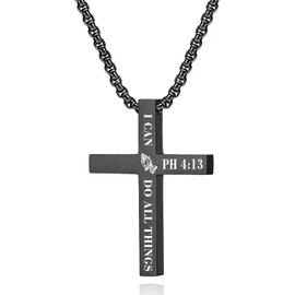 XOYOYZU Cross Necklace for Men Boys Christmas Gift Cross Pendant Strength Bible Verse Stainless Steel Necklaces, enamel, cross necklace