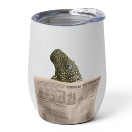 Bristlenose Pleco Reading Newspaper Tumbler 12oz Stainless Steel Vacuum Insulated Wine Cup With Lid - Gifts for Pleco Lovers