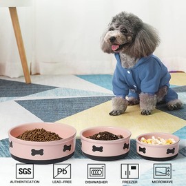 Sweejar Ceramic Dog Bowls with Bone Pattern, Dog Food Dish for Large Dogs, Porcelain Pet Bowl for Water 70 Fl Oz (Pink)