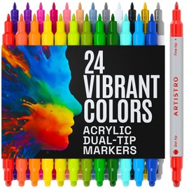 ARTISTRO 24 Acrylic Paint Markers for Rock, Fabric, Wood, Glass, Craft, Decoration - Dual-Tip Paint Pens - Stocking Stuffers, Christmas Gift Idea for Teens, Grandkids, Kids - Art Supplies