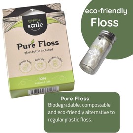 Vegan, Natural Candelilla Wax | Cruelty-Free, Plastic-Free | Zero Waste, Biodegradable | Bamboo Dental Floss with REFILLABLE Glass Container | Free Refill | 30M x2 Dental Floss | Infused in Fluoride
