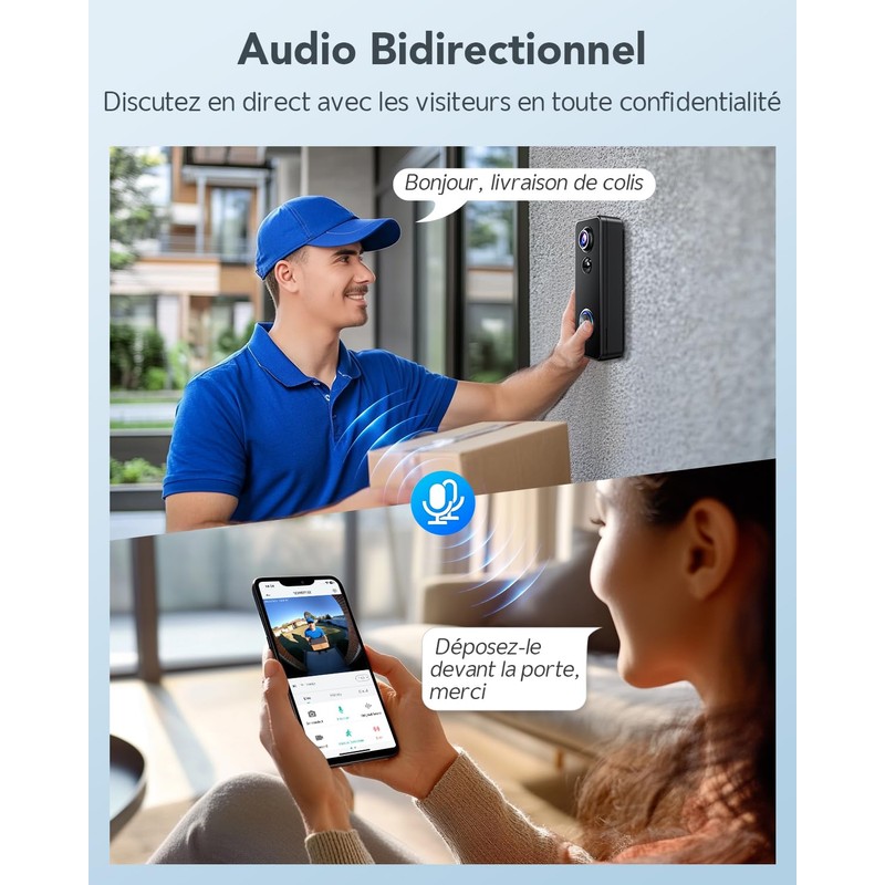 XTU 2K WLAN Doorbell with Camera, 180° Field of View,