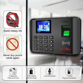 JIAN BOLAND A5 Clocking in Machine for Employees Small Business-Fingerprint, RFID and PIN Biometric Time Clock, Office Punch Clock, with 5 Badges (0 Monthly Fees)