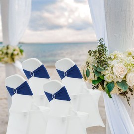 Maiangel Spandex Chair Sashes Bands 50PCS Stretch Chair Ties Bows with Buckle Slider for Wedding Party Banquet Decoration (Royal Blue)…