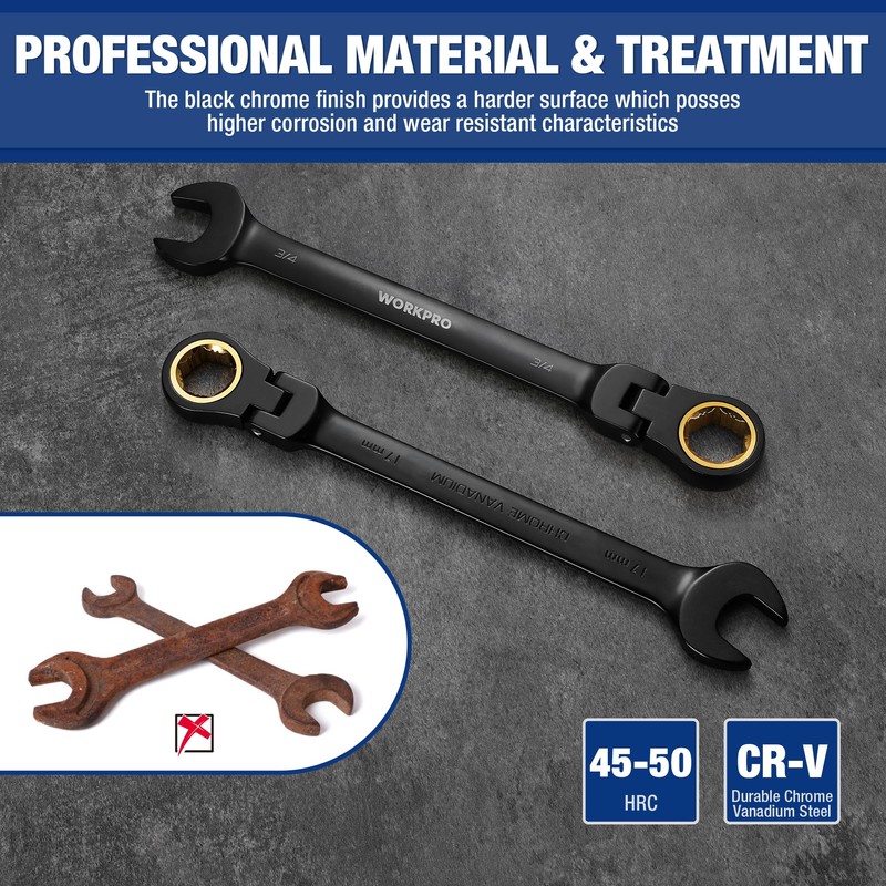WORKPRO 22-piece Ratcheting Wrench Set with 180° Flex Head, Anti-Slip