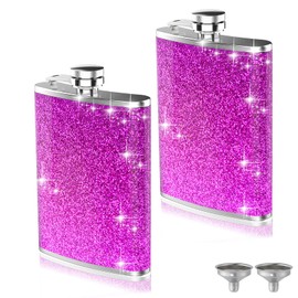 2-Pack 8 Oz Bling Hip Flasks for Liquor, Hianjoo Leakproof Stainless Steel Flasks with Funnel Pocket Flask for Women, Portable Metal Flask for Camping Outdoor Activity Wedding Party Gift, Purple