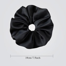 2 Piece Women's Large Floral Scrunchies for Oversized Lace Hair, Big Satin Silk Lace Hair Ties Elastic Hair Bands Ponytail Holders for Thin Thick Curly (Black Beige Silk)