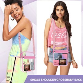 BanYakong Clear Messenger Bag Stadium Approved,Clear Purse,Clear Crossbody Shoulder Bag with Adjustable Strap for Concerts, Sports Events Clear Bag (Pink)