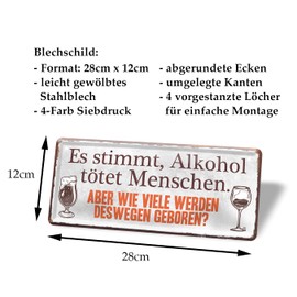 Retro Metal Sign with Alcohol Theme - Decorative Tin Sign in Format 28 x 12 cm - Funny Sign with Funny Saying for Party Rooms Bars Counter Pub - Bar Accessories Decoration