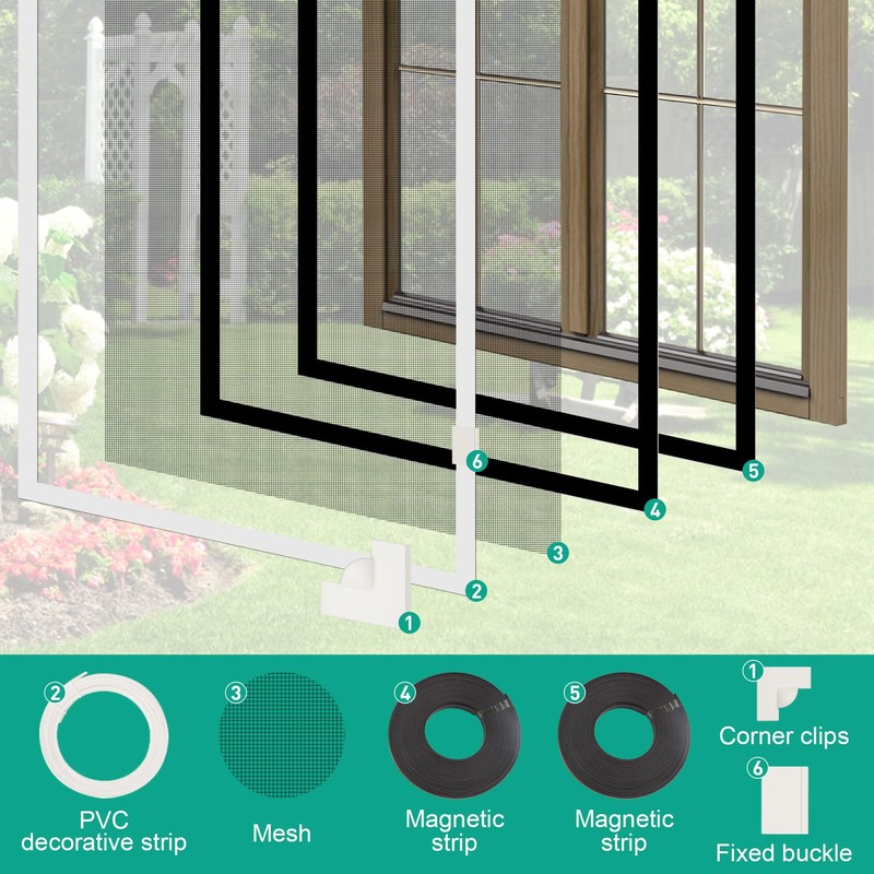 MEKOTRIN Magnetic Window Screen with Frame, Adjustable DIY Fly Screen