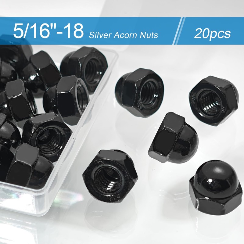 5/16"-18 Acorn Nuts,20PCS Black 304 Stainless Steel(18-8) Acorn Cap Nuts