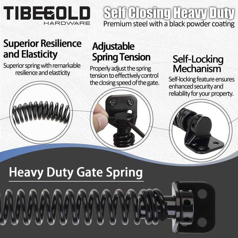TIBEGOLD 11-1/2" Gate Spring Self Closing, Heavy Duty Black Door