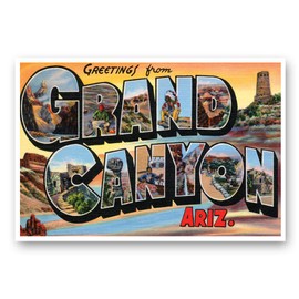 GREETINGS FROM GRAND CANYON, AZ vintage reprint postcard set of 20 identical postcards. Large Letter Grand Canyon National Park, Arizona name post card pack (ca. 1930's-1940's). Made in USA.