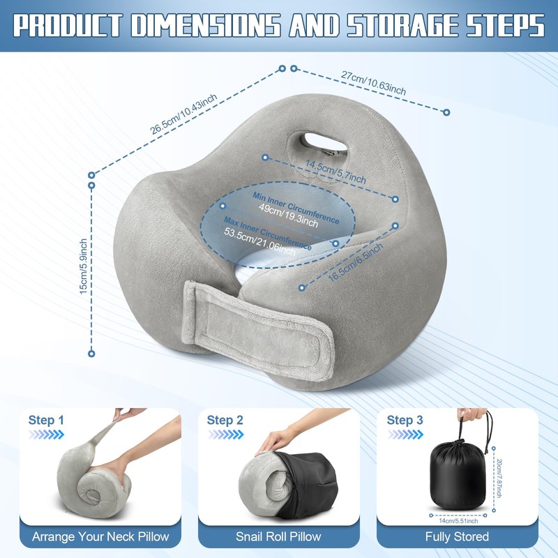 Neck Pillow for Airplanes,Portable Adjustable Travel Pillow with 360° Support,Memory