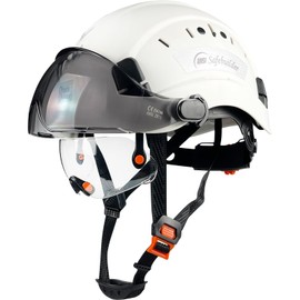 SAFEBUILDER Safety Helmet Hard Hat with Visor Clear & Tinted Adjustable Vented ABS Work Helmet 6-Point Suspension ANSI Z89.1 Approved for Industrial (White Hat with Clear & Tinted Visor)