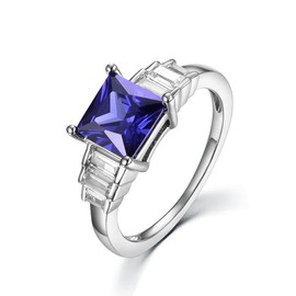 Ladies Art Deco Design 925 Silver White Sapphire and 1.5 Carat Tanzanite Ring (P)