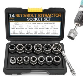 14 Pcs Bolt Extractor Set, Nut Remover Set Locking Wheel Nut Removal Tool with 1/4" to 3/8" Drive Hex Socket Adapter Stud Extractor for Removing Damaged Bolt Removal Tool