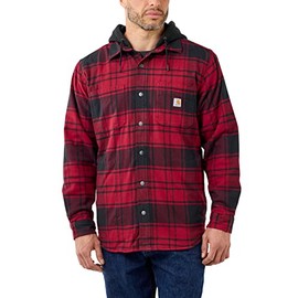 Carhartt Men's Rugged Flex Relaxed Fit Flannel Fleece Lined Hooded Shirt Jac, Oxblood, X-Large