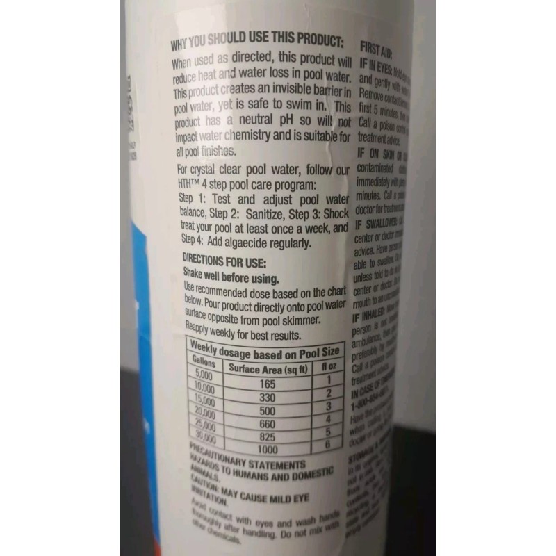 HTH Liquid Solar Blanket Pool Care 28oz Compatible W Salt