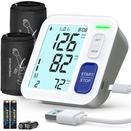 Blood Pressure Machine Upper Arm, 2 Size Cuffs Included, Medium/Large 9"-17" and Extra Large XL Cuff 13"-21" for Big Arms, Accurate Automatic Digital BP Monitor Home Use, Large Backlit LCD, 3 Users