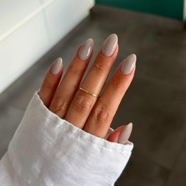 Beige Press on Nails Short Almond Fake Nails Press ons, Thick Solid Color Glue on Nails Short False Nails, Medium Almond Nails Oval Round Shaped Nails for Women, 24Pcs Natural Acrylic Gel Nails