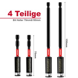 GEINXURN Pack of 4 Bit Holder Magnetic Bit Extension for Screwdrivers Quick Change Bit Holder S2 Steel 1/4 Inch Hex Shank Universal Bit Extension (75 mm, 150 mm Long)