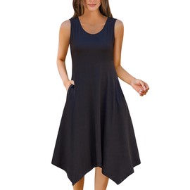 Zeagoo Cotton Dresses for Women 2025 Sleeveless Floral Print Dress Empire Waist Dress Crewneck Casual Tank Dress Midi Tshirt Dress Swing Dress