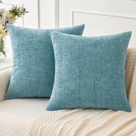 MIULEE Pack of 2 Smoke Blue Throw Pillow Covers 20x20 Inch Soft Chenille Pillow Covers for Sofa Living Room Couch Solid Dyed Cases
