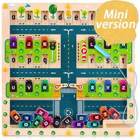 Magnetic Alphabet Maze Board, Montessori Toys for Ages 3-6, Parking Theme Letter Tracking Puzzle Toy Gift, Fine Motor Skills Educational Toys for Kids Toddler Boys Girls Preschool Activities Games:_【No discount/expensiv】Mini parking maze/Very small