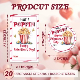 Have a Poppin Valentine's Day Sticker, Popcorn Valentine Tag, Kids Classroom Valentine Labels, 20 Round Stickers and 20 Square Stickers, Valentines Labels for Gift Wrapping Classroom-A09