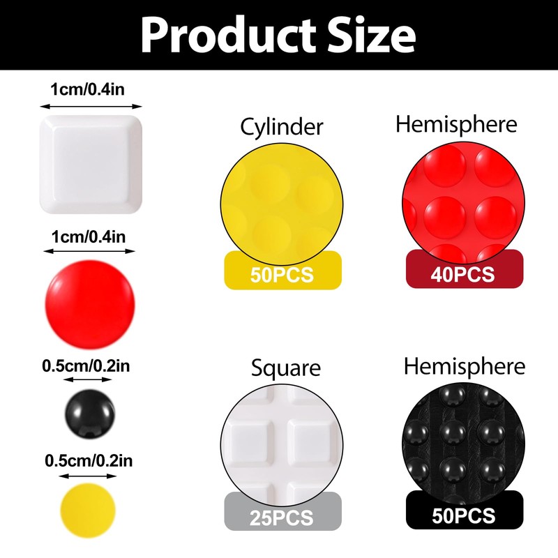 Bump Dots for Visually Impaired, 165pcs Braille Stickers(Red,Black,White,Yellow), Low Vision
