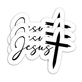(3PCS) Jesus with Cross Black Sticker Christian Faith Sticker Jesus Sticker, Religious Sticker, Waterproof Vinyl Decal for Books Laptops Tumblers Water Bottles and More, Size 3" x 2.1"