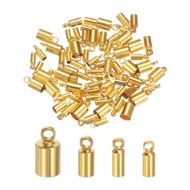 HARFINGTON 80pcs Cord End Cap 2mm 2.4mm 3mm 4.6mm Brass Barrel End Caps with Storage Box for DIY Bracelets Necklaces Tassels, Gold Tone