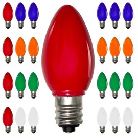 25 Pack C7 Replacement Light Bulbs, Vintage Multicolor Ceramic LED Christmas Bulbs for Christmas String Lights, E12 Candelabra Base, Colorful Light for Xmas Tree Patio Indoor Outdoor Decor