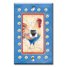 Art Plates - One Port RJ11 - Telephone decorative printed keystone style wall plate. CAT3 - RJ12 Female to Female phone jack. Works for phones, fax, ect. - Jardinière Rooster