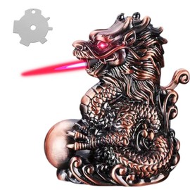 Cool Lighters, Creative Desktop Retro Dragon-Shaped Windproof Adjustable Jet Red Flame Vintage Lighter, Refillable Butane for Tabletop Ornament Men Boyfriends Gifts (Without Butane Gas) - Color: Red Copper