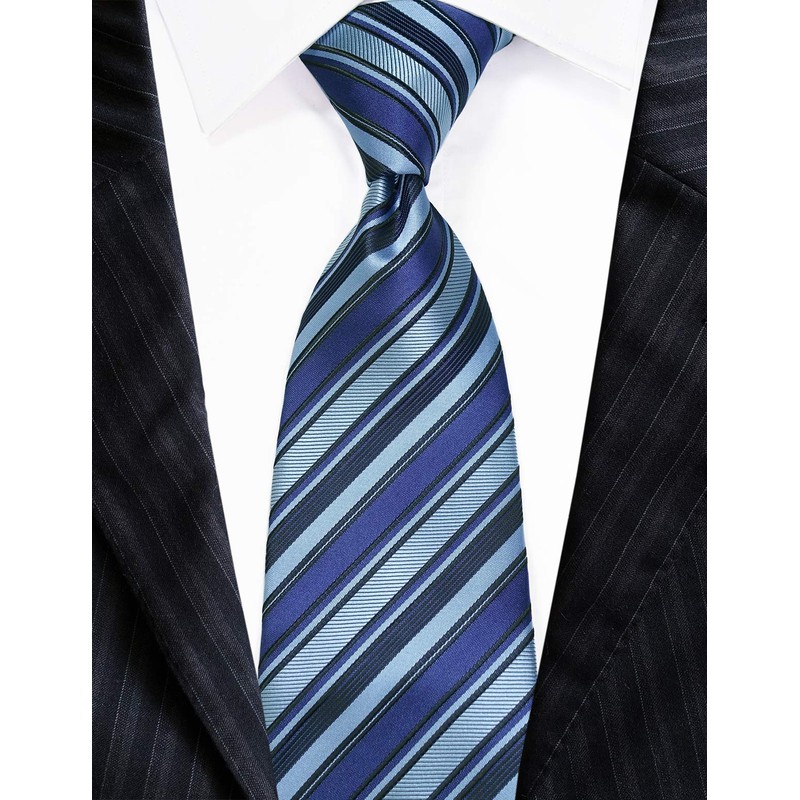 Extra Long Fashion Tie Microfibre Blue Stripe XL Men's Woven