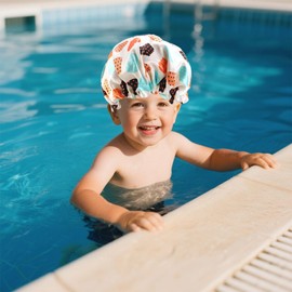 Flomiara 2 Stück Duschhauben für Kinder, Kinder-Duschhauben für Mädchen, niedliche Haarkappe, breites Gummiband, wiederverwendbar, wasserdicht, Duschhaube, Badehaube für Kinder, Mädchen, Jungen