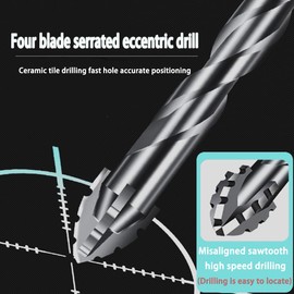 Upgraded Serrated Masonry Drill Bit, Concrete Drill Bit Set, Four Edge Serrated Eccentric Drill Bit Set, Carbide Drill Bit Set for Glass, Tile, Ceramic, Marble, Stone, Wood. (1/4" 5pcs)