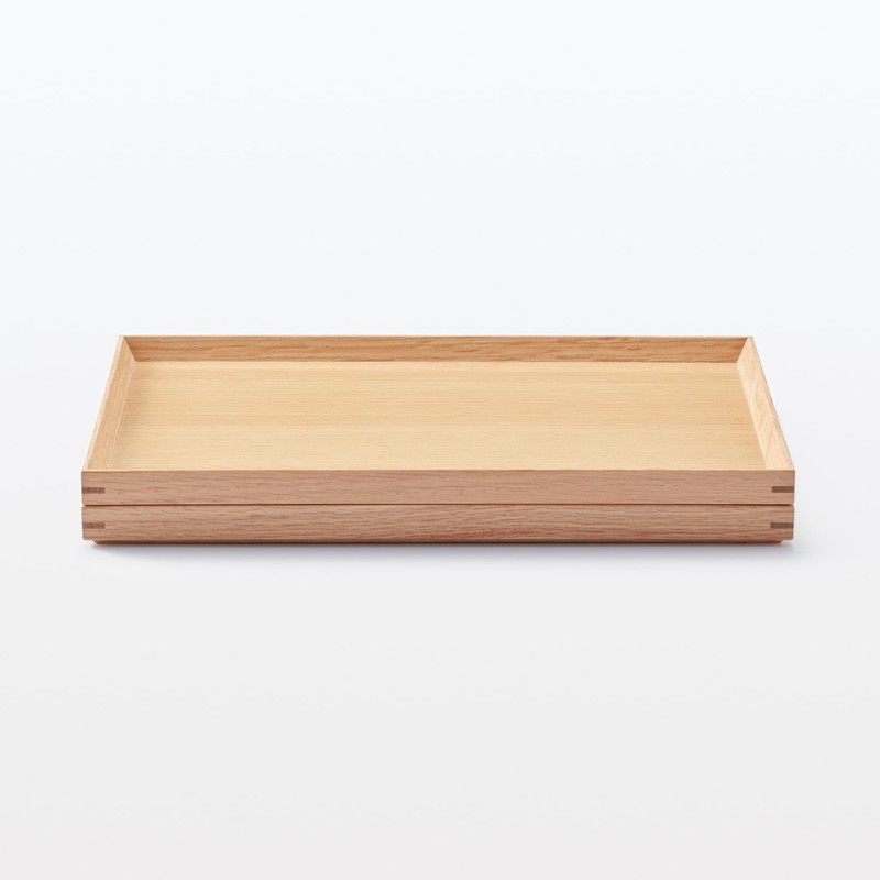 MUJI MDC80A2S Wooden Square Tray, Natural, Approx. Width 13.8 x