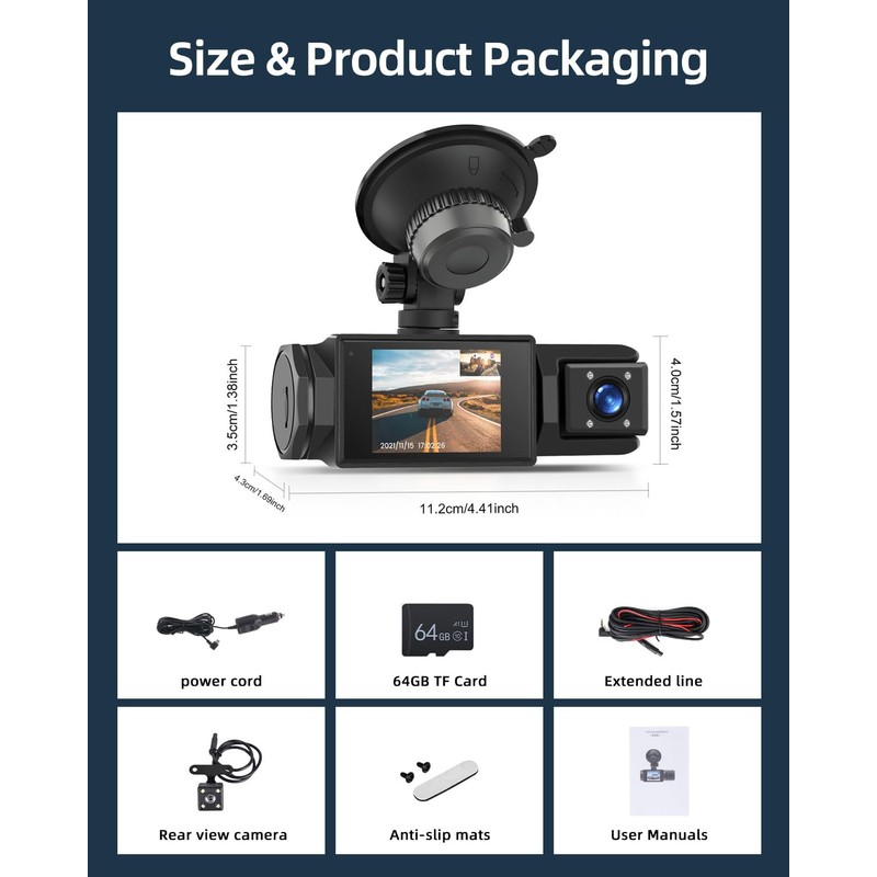 NHOPEEW 3 Channel Dah Cam 1080P with 2 Inch Screen