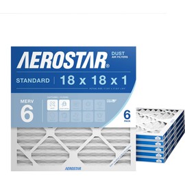 Aerostar 18x18x1 MERV 6 Air Filter, 6 Count, ACTUAL SIZE (17.50 x 17.50 x 0.75), HVAC, Air Conditioning & Furnace Filter for Dust, Lint & Pollen Control (MPR 300 / FPR 3), Made in USA