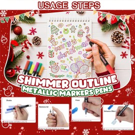 YIJHLHB 12 Color Outline Markers, Super Wavy Outline Metallic Markers, Double Line Paint Glitter Markers for Christmas Card Writing, Birthday Wishes, Painting, DIY Art Crafts