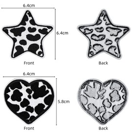 BFJ Heart Iron on Patches Star Embroidered Sew on Patches Set of 12 for Applique Repair Patch DIY Crafts for Clothing Jacket Jeans Dress Backpack Bag
