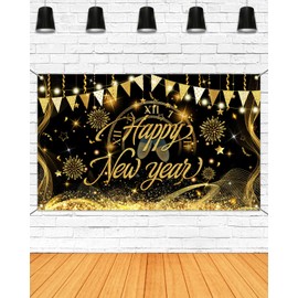 Mocsicka Happy New Year Backdrop Banner New Year 2025 Party Decorations Banner New Year Eve Banner New Years Party Supplies for Photography (Happy New Year, 70.8x43.3 inch)