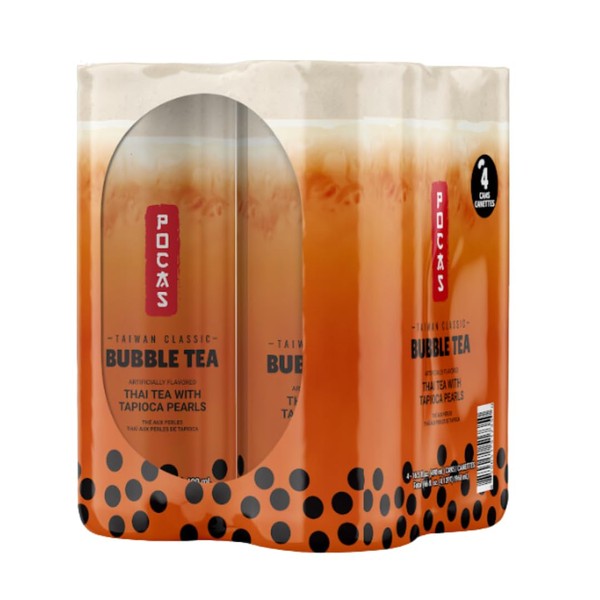 Pocas Bubble Tea with Tapioca Pearls, (Pack of 4, 16.5